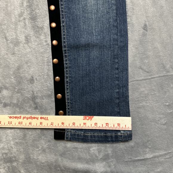 New Platinum Plush Embroidered Studded Straight Jeans Womens Size 1‎ Velvet Blue - Picture 6 of 10